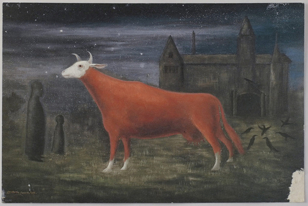 Postal enviada a Leonora con la inscripción 'Vaca roja' 